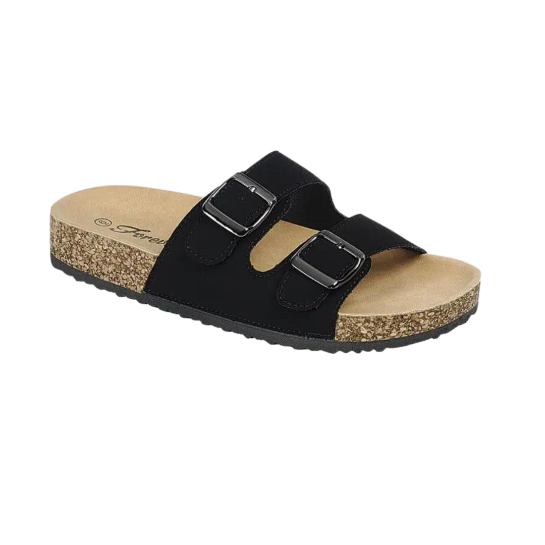 Birkenstock Black Two-Buckle Leather Sandals with Cork Footbed CUSHIONAIRE Lane Cork Footbed Sandals for Women–Comfortable  main image 3