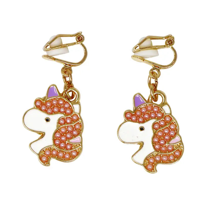 Pink Poppy Unicorn Clip On Earrings