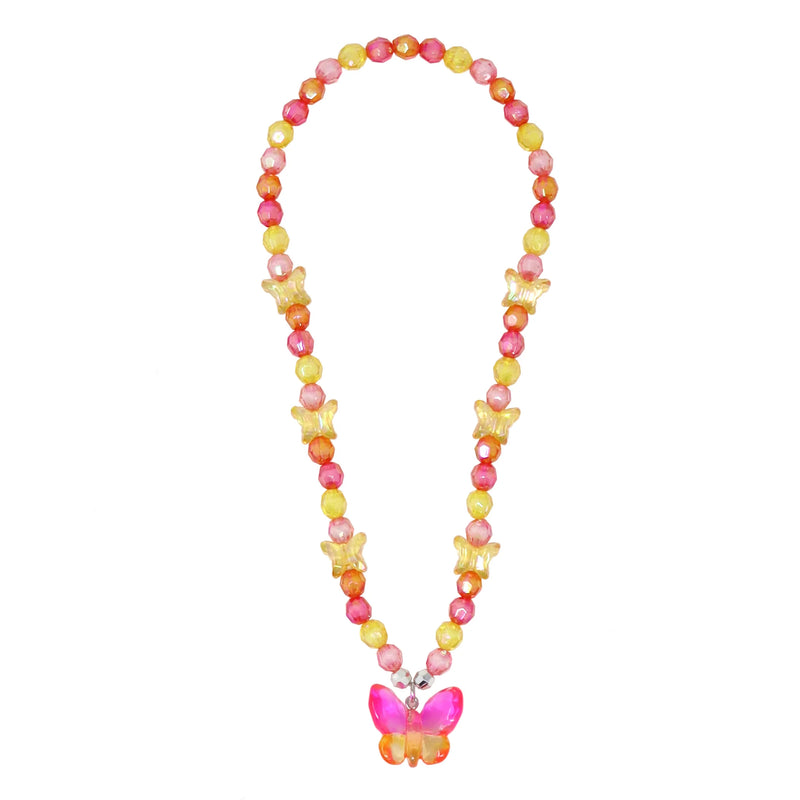 Pink Poppy Butterfly Yellow Necklace