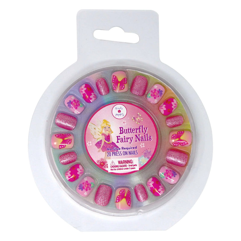 Pink Poppy Fairy Butterfly Press On Nails