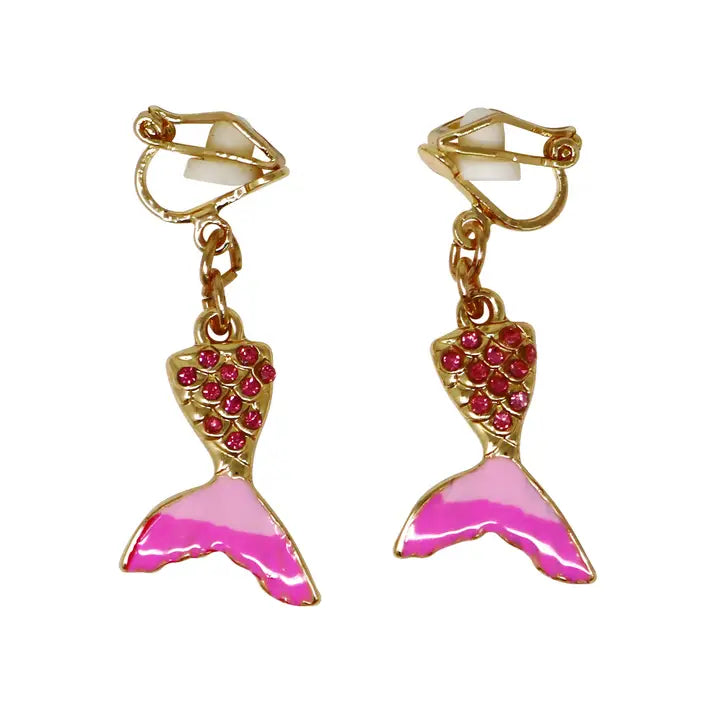 Pink Poppy Mermaid Clip On Earrings